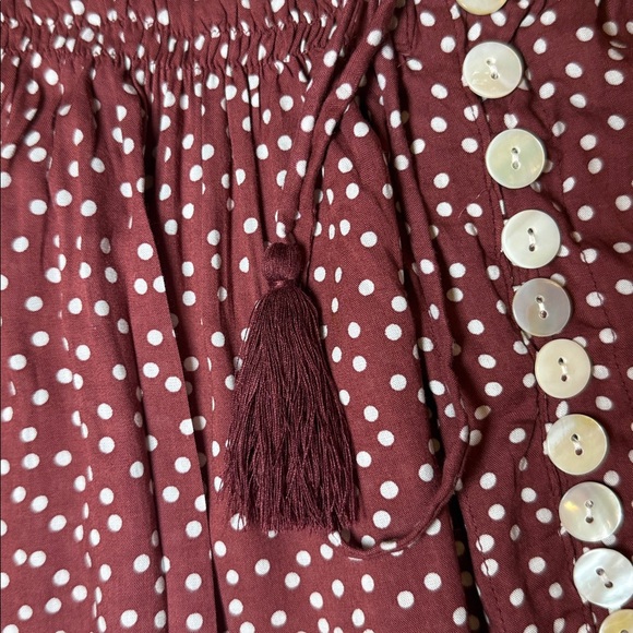 Tiare Hawaii Women’s Maroon Polka Dot Button Down Dakota Maxi Skirt One Size - Picture 3 of 13